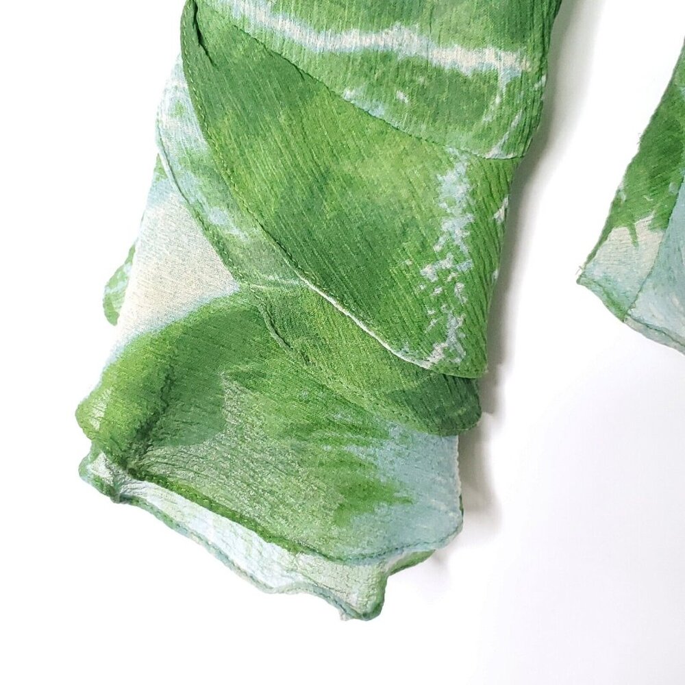 Marc Bouwer Silk Blouse Sz M Green Blue Crinkle Ruffle - Picture 5 of 7